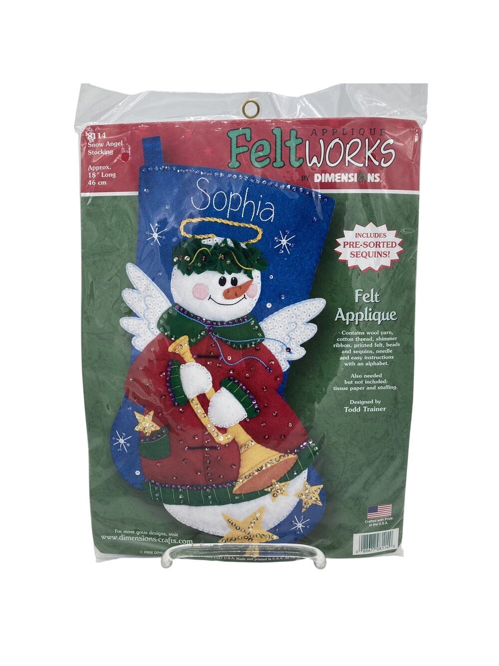 FeltWorks Applique by Dimensions Crafts Snow Angel Stocking 18 Inch Kit 8114 NOS